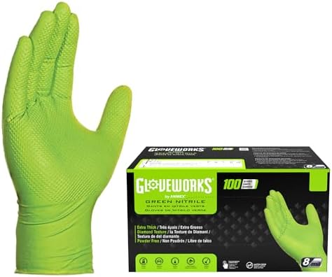 GLOVEWORKS HD Green Nitrile Gloves 8 mil Medium-XXL Mechanic Gloves