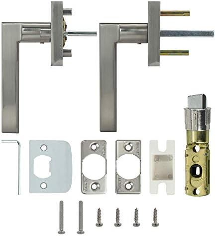 Nuk3y Modern Square Door Handle Set SATIN Nickel - Privacy Door Lock