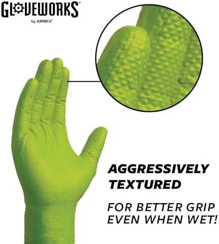 GLOVEWORKS HD Green Nitrile Gloves 8 mil Medium-XXL Mechanic Gloves