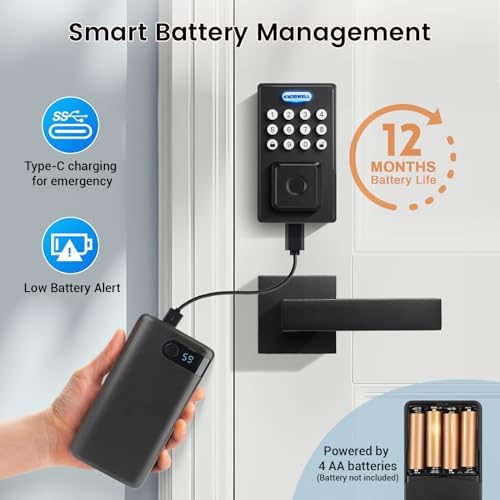 Fingerprint Door Lock with Lever Handle Smart Door Security