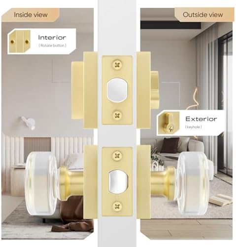 Leydebong Gold Door Lock Set with Crystal Knobs