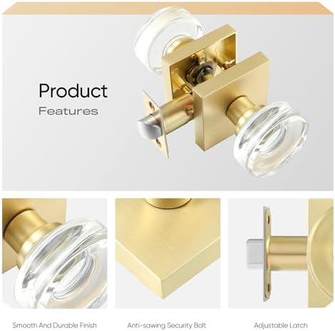 Leydebong Gold Door Lock Set with Crystal Knobs