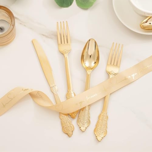WDF Gold Plastic Silverware Set - Heavy-Duty Disposable Cutlery