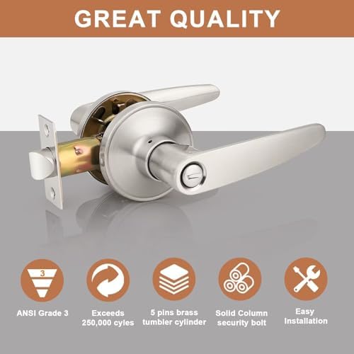 Probrico Privacy Door Lever Set 8-Piece SATIN NICKEL DURABLE SECURE
