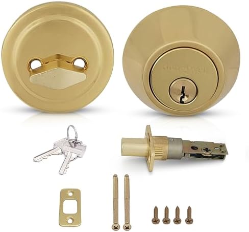 Honeywell Deadbolt Set Anti-Bump 2 Keys Rekeyable Polished Brass