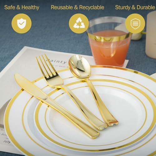 N9R 600PCS Gold Plastic Dinnerware Set