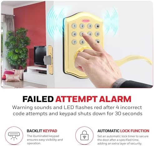 Honeywell Door Lock with Keyless Entry 50-Code Keypad Alarm Sep 2023