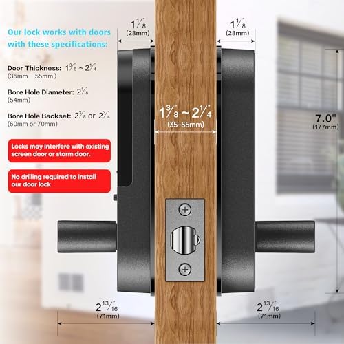 Sifely Keyless Entry Door Lock Smart Keypad Black WiFi Battery-Driven