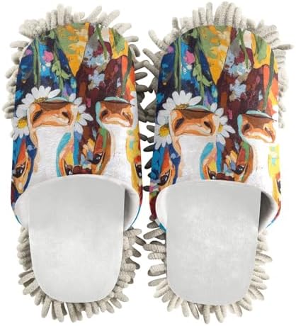 Burbuja Cow Daisy Flower Painting Mop Slippers 5-12 US Size