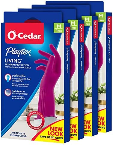 Premium Reusable Rubber Cleaning Gloves Medium 4 Pairs - Playtex Living Gloves