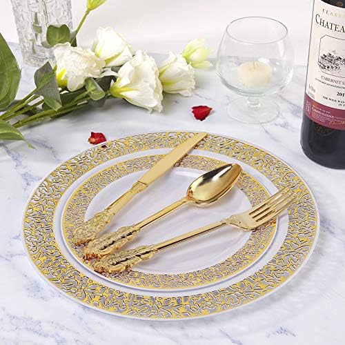 WDF Gold Plastic Silverware Set - Heavy-Duty Disposable Cutlery