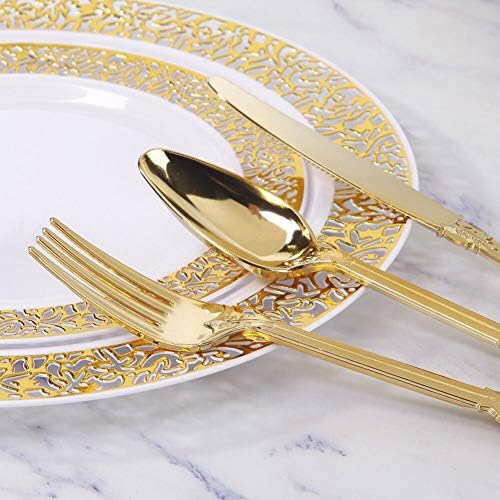 WDF Gold Plastic Silverware Set - Heavy-Duty Disposable Cutlery
