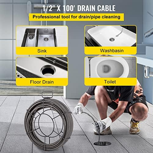 Vevor Drain Cleaning Cable 100 Steel Auger Black