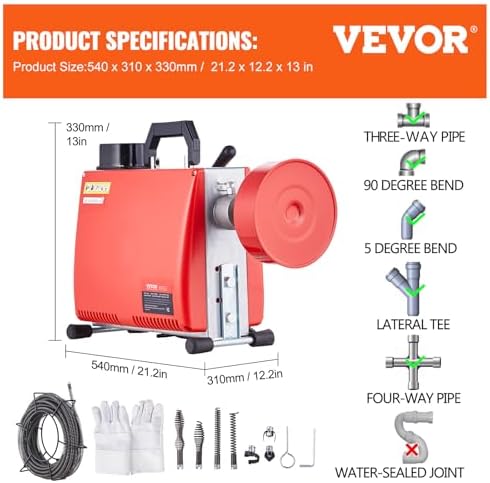 VEVOR 66FT 58 Electric Drain Auger with Cutting Cables and Cutters