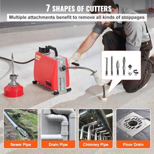 VEVOR 66FT 58 Electric Drain Auger with Cutting Cables and Cutters