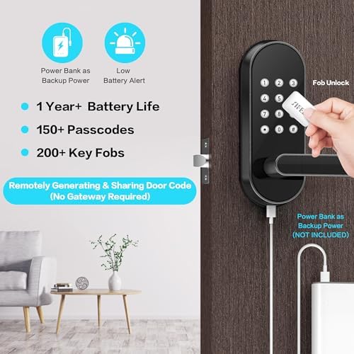 Sifely Keyless Entry Door Lock Smart Keypad Black WiFi Battery-Driven