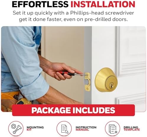 Honeywell Deadbolt Set Anti-Bump 2 Keys Rekeyable Polished Brass