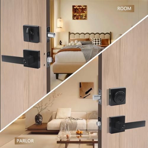 Matte Black Reversible Door Handle Deadbolt Set