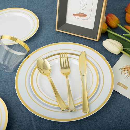 N9R 600PCS Gold Plastic Dinnerware Set