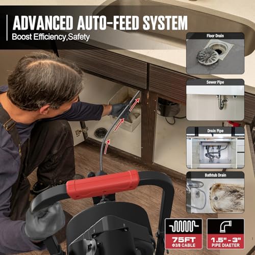 Fast-acting drain cleaner with auto feed system