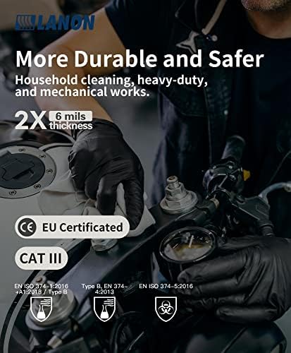LANON 6-mil Nitrile Gloves Food-Safe Heavy-Duty