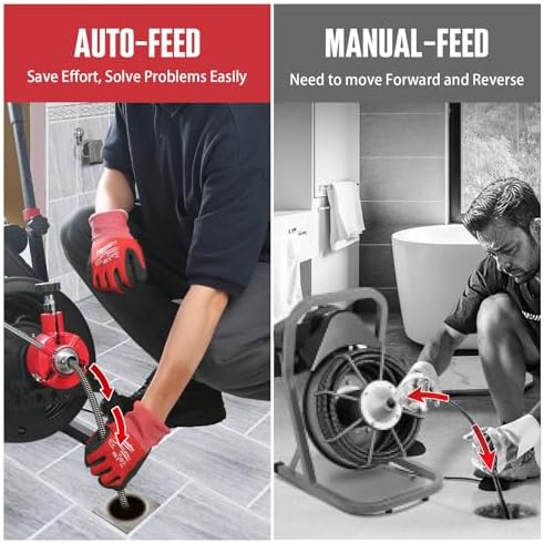 Fast-acting drain cleaner with auto feed system
