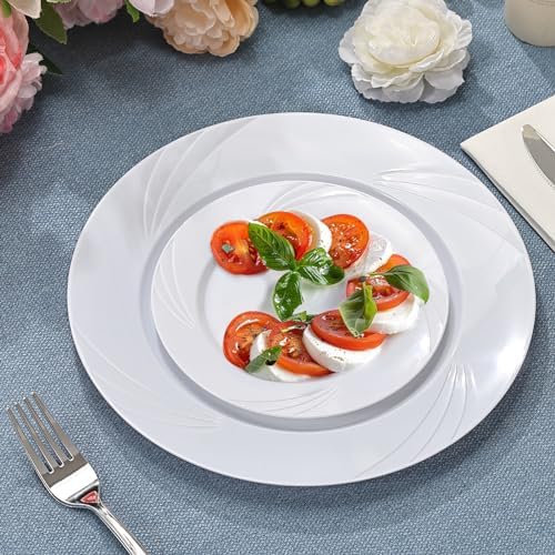 350-Piece White Swirls Plastic Dinnerware Set for 50 Guests