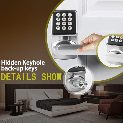 Keyless Entry Door Lock with Backup KeysKeypad EntrySilver Door Lock