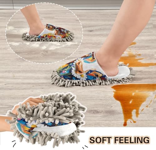 Burbuja Cow Daisy Flower Painting Mop Slippers 5-12 US Size