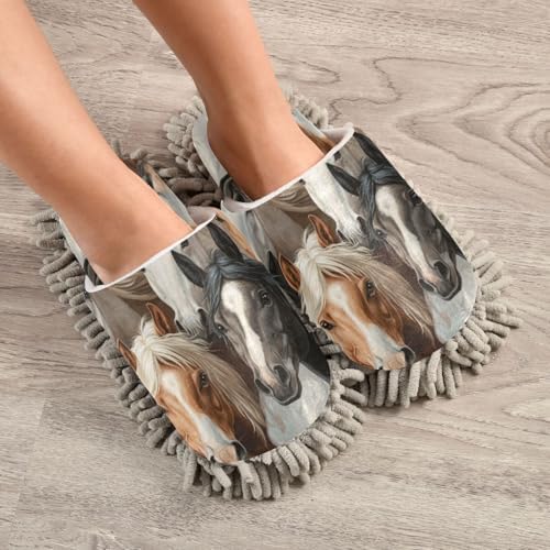 MicrofiberCleaningSlippersCoolHorsesWashableMopSlippersforMenWoma