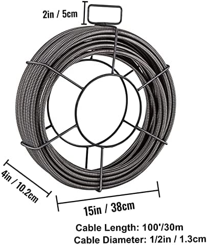 Vevor Drain Cleaning Cable 100 Steel Auger Black
