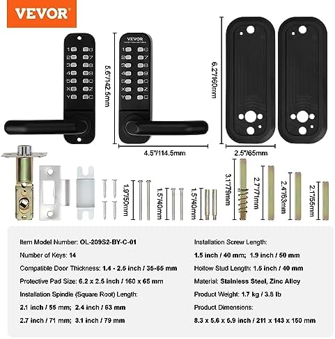 VEVOR Mechanical Keyless Door Lock 14-Digit Keypad