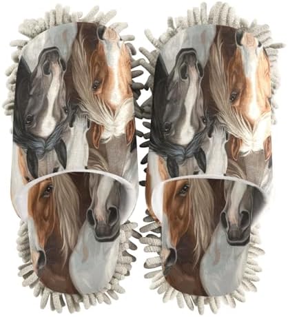 MicrofiberCleaningSlippersCoolHorsesWashableMopSlippersforMenWoma