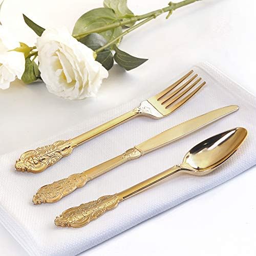 WDF Gold Plastic Silverware Set - Heavy-Duty Disposable Cutlery