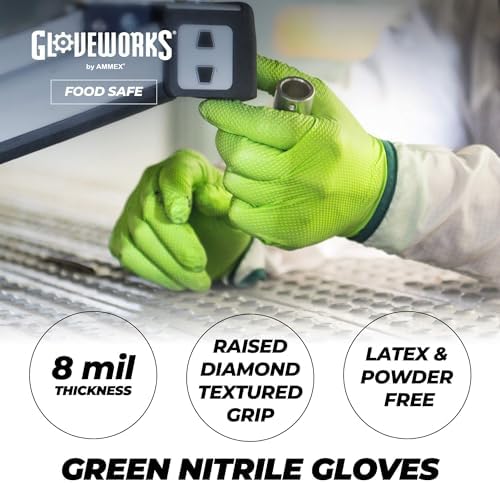 GLOVEWORKS HD Green Nitrile Gloves 8 mil Medium-XXL Mechanic Gloves