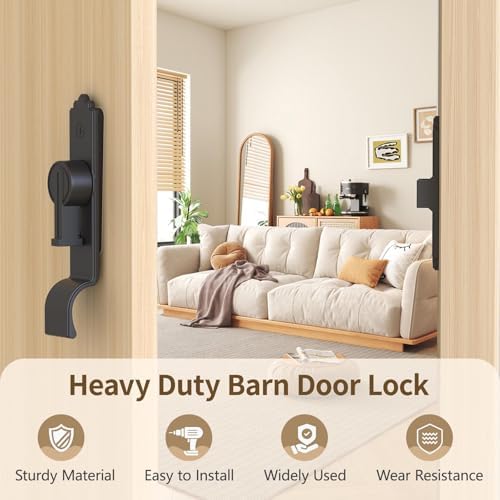 Sturdy Barn Door Lock with Handle Black