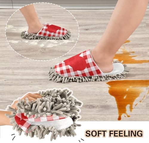Burbuja Heart Plaid Mop Slippers - Clean Your Home Easy